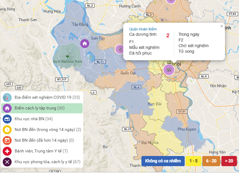 Bản đồ thông tin dịch tễ COVID-19 Hà Nội 2