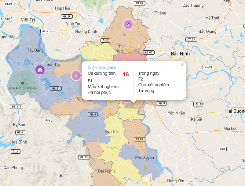 Bản đồ thông tin dịch tễ COVID-19 Hà Nội 2