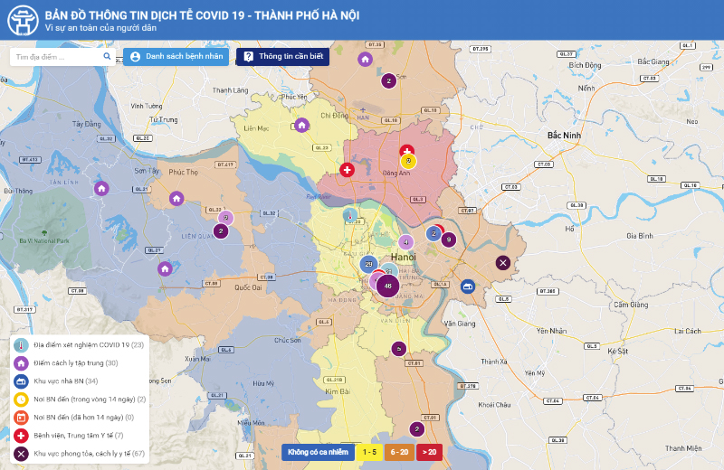 Bản đồ thông tin dịch tễ COVID-19 Hà Nội 1